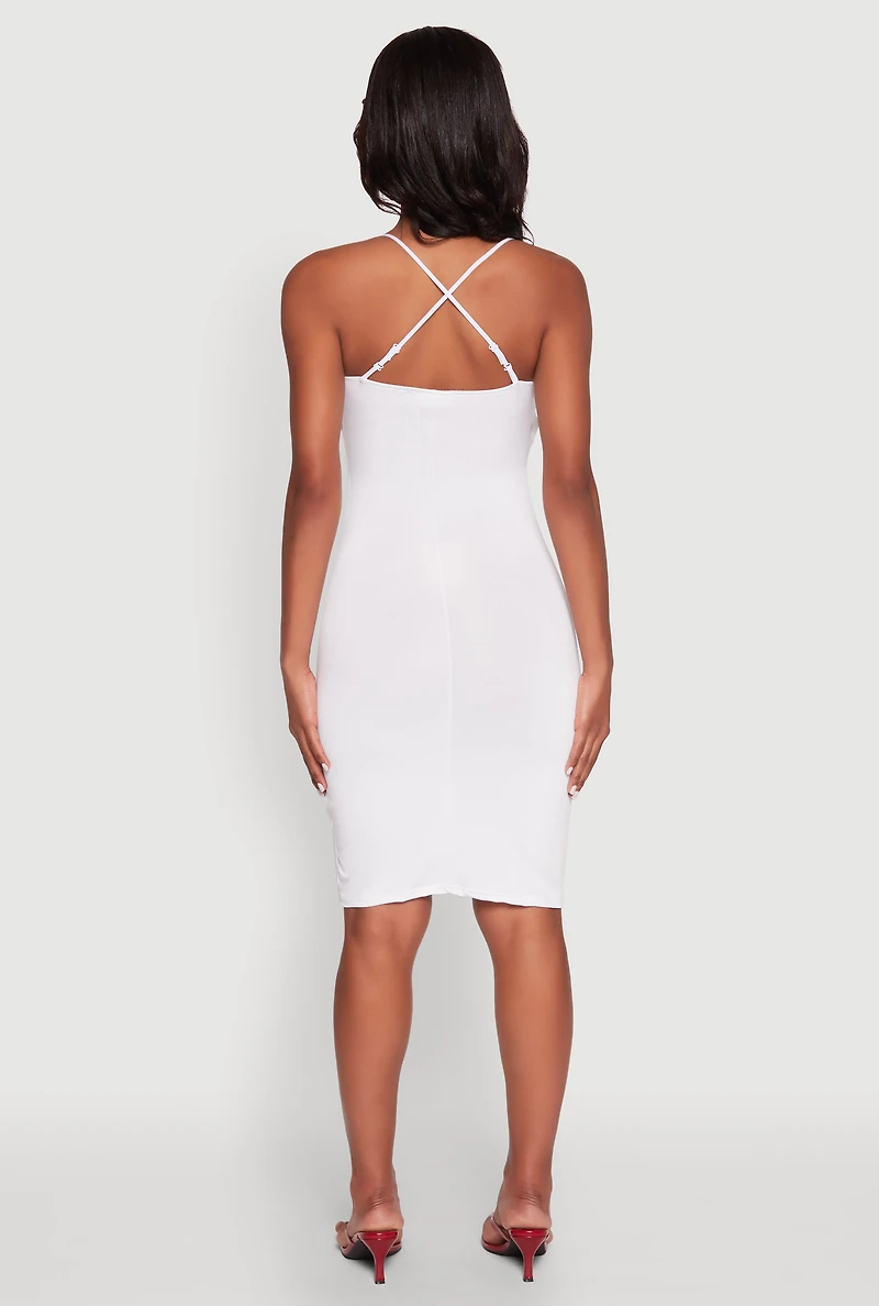 Womens Twist Front Cut Out Dress, White, Size S