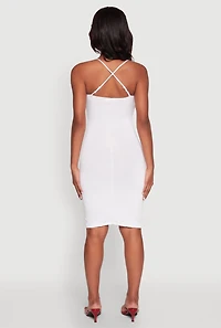 Womens Twist Front Cut Out Dress, White, Size S