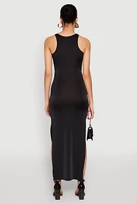 Womens Cut Out Front Side Slit Maxi Dress, M