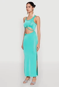 Womens Cut Out Front Side Slit Maxi Dress,