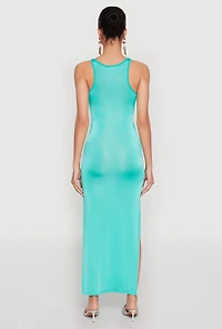Womens Cut Out Front Side Slit Maxi Dress,