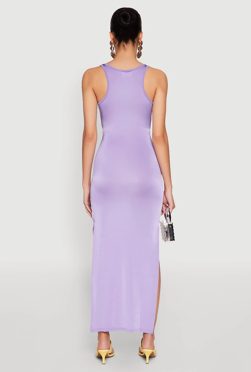 Womens Cut Out Front Side Slit Maxi Dress, Purple, Size XL