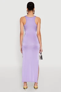 Womens Cut Out Front Side Slit Maxi Dress, Purple, Size XL