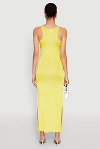 Womens Cut Out Front Side Slit Maxi Dress, Yellow,