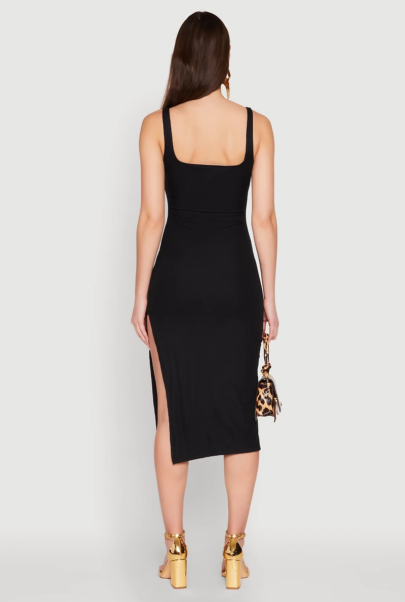 Square Neck Side Slit Tank Dress