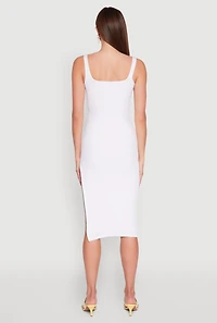 Womens Square Neck Side Slit Tank Dress, White, Size L