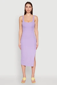 Womens Square Neck Side Slit Tank Dress, Purple, Size L
