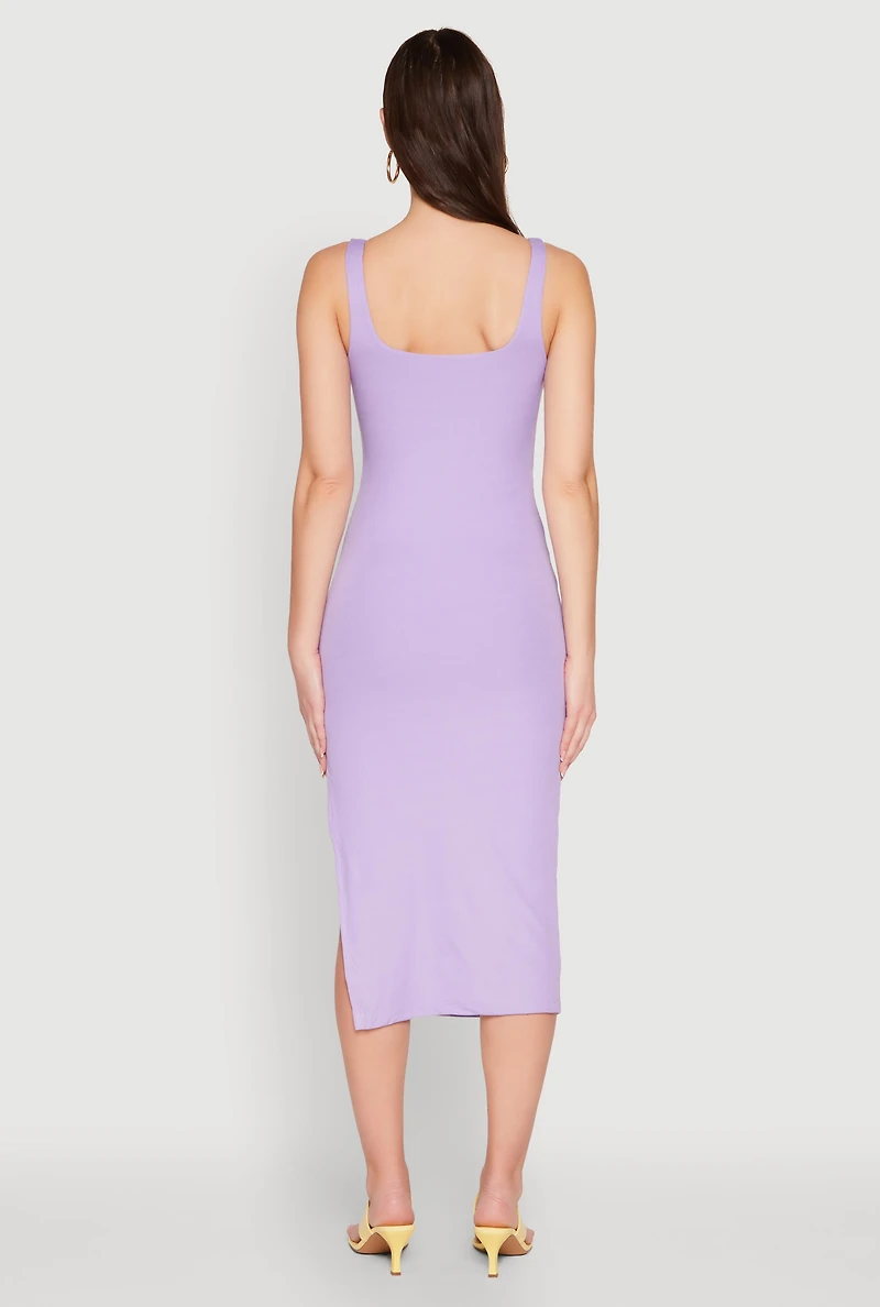 Womens Square Neck Side Slit Tank Dress, Purple, Size L