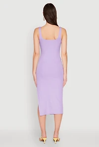 Womens Square Neck Side Slit Tank Dress, Purple, Size L