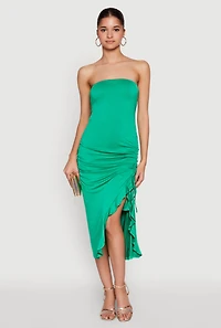 Womens Side Ruched Midi Tube Dress,