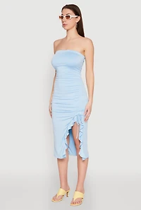 Side Ruched Midi Tube Dress
