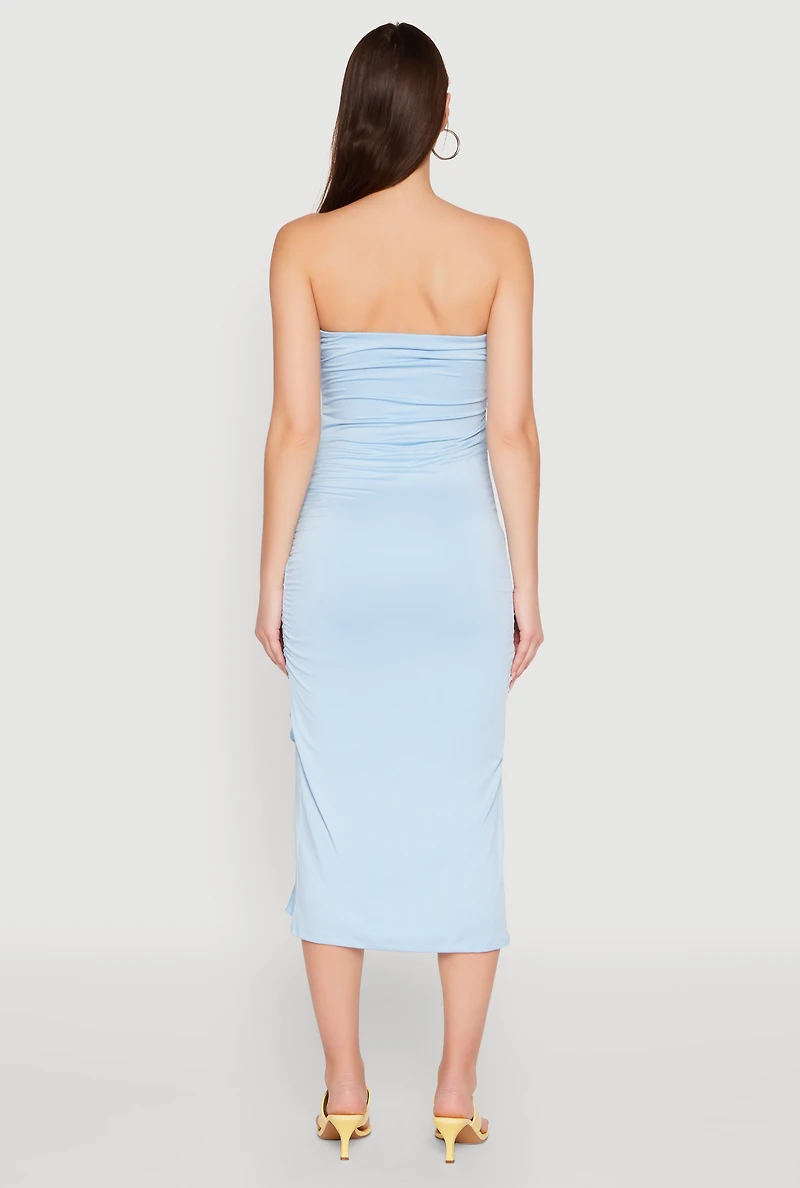 Side Ruched Midi Tube Dress