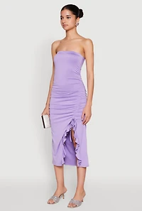 Womens Side Ruched Midi Tube Dress, Purple, Size XL