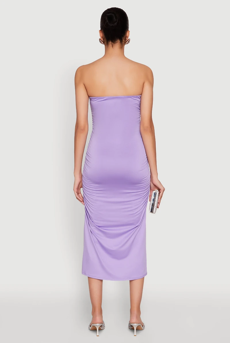 Womens Side Ruched Midi Tube Dress, Purple, Size XL