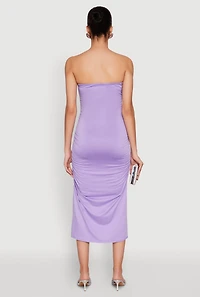 Womens Side Ruched Midi Tube Dress, Purple, Size XL