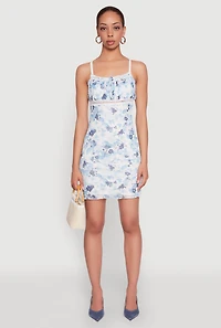Womens Patterned Mesh Lace Trim Mini Dress,