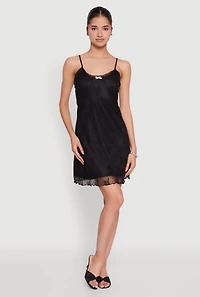 Womens Floral Lace Overlay Mini Dress, Black, Size L