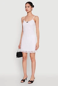 Womens Floral Lace Overlay Mini Dress, White, Size L
