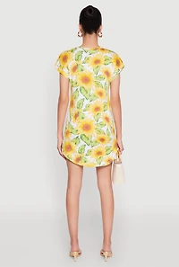 Womens Sunflower Print Shift Dress, Multi, Size M