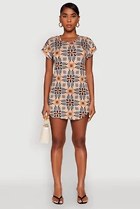 Short Sleeve Printed Pattern Dress