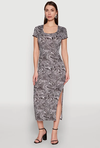 Psychedelic Swirl Print Side Slit Dress