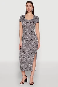 Psychedelic Swirl Print Side Slit Dress