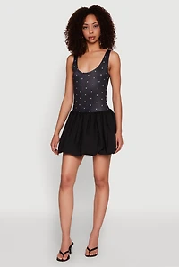 Womens Printed Pattern Bubble Hem Dress, Black, Size S