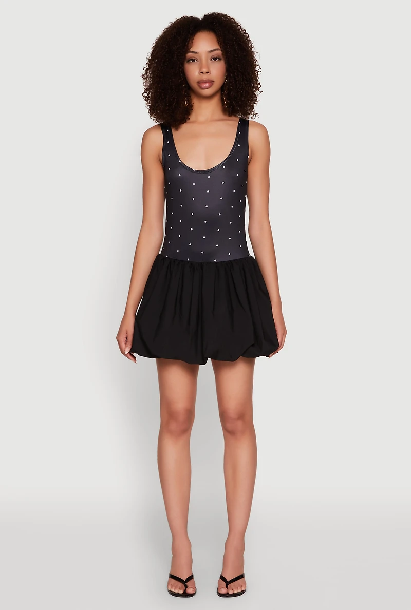 Womens Printed Pattern Bubble Hem Dress, Black, Size S