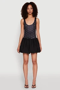 Womens Printed Pattern Bubble Hem Dress, Black, Size S