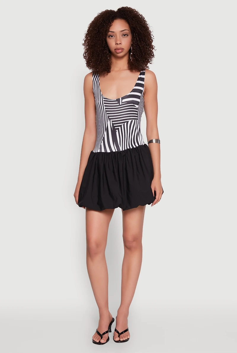 Printed Pattern Bubble Hem Dress