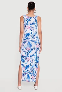 Floral Sleeveless Scoop Neck Side Slit Maxi Dress