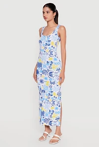 Patterned Side Slit Maxi Tank Dress