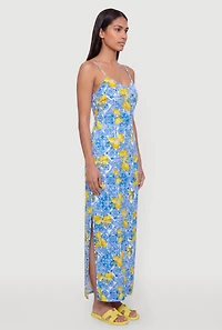 Lemon Print Side Slit Maxi Dress