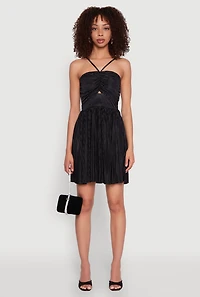 Plisse Keyhole Skater Dress