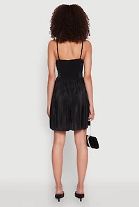 Womens Plisse Keyhole Skater Dress, Black, Size M
