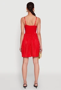 Womens Plisse Keyhole Skater Dress, Red, Size M