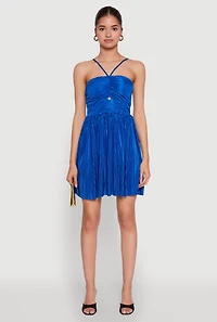 Womens Plisse Keyhole Skater Dress,