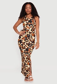 Floral Drawstring Keyhole Detail Side Slit Maxi Dress