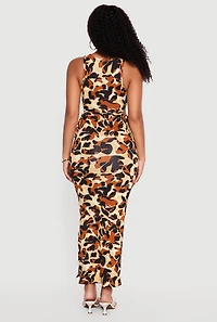 Floral Drawstring Keyhole Detail Side Slit Maxi Dress