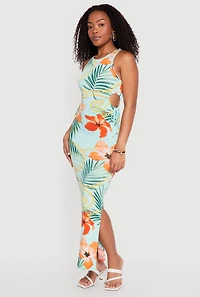 Tropical Floral Chain Print Side Cutout Maxi Dress