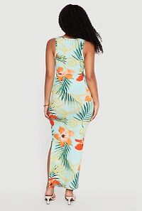 Tropical Floral Chain Print Side Cutout Maxi Dress