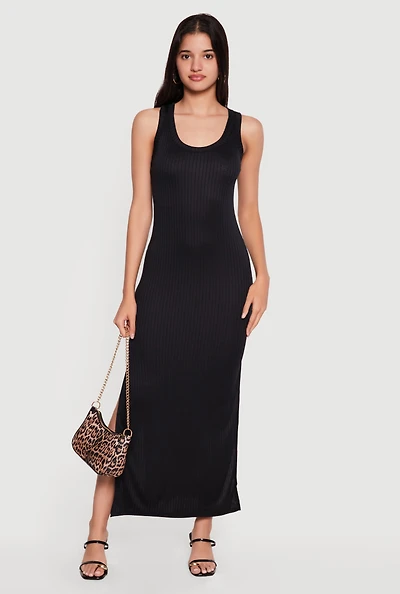 Sleeveless Ribbed Knit Maxi Dress with Side Slits