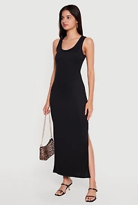 Sleeveless Ribbed Knit Maxi Dress with Side Slits