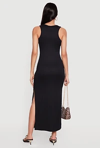 Sleeveless Ribbed Knit Maxi Dress with Side Slits
