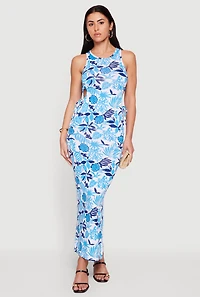 Coastal Seashell Print Side Cutout Maxi Dress