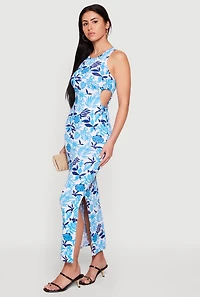 Coastal Seashell Print Side Cutout Maxi Dress
