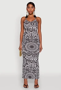 Womens Printed Drawstring Keyhole Side Maxi Dress, Multi, Size S