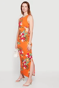 Floral Drawstring Side Detail Slit Maxi Dress