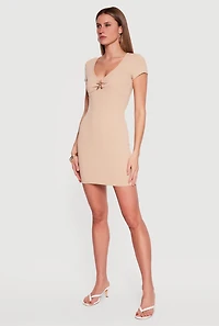 Short Sleeve Metallic Pendant Bodycon Mini Dress