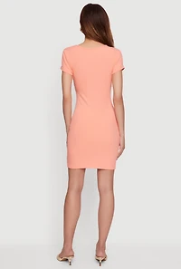 Short Sleeve Metallic Pendant Bodycon Mini Dress
